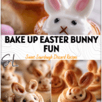 Homemade Bunny Cinnamon Rolls on a spring-themed table for Easter Breakfast celebration.